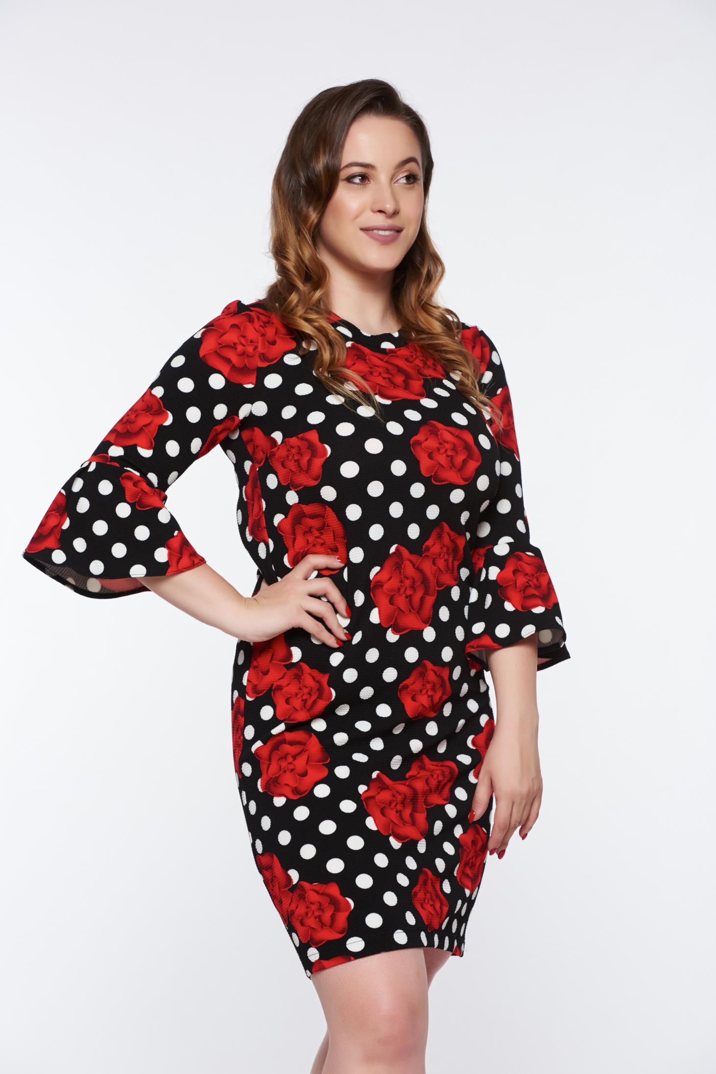 StarShinerS black daily flared dress from elastic fabric with ruffled sleeves